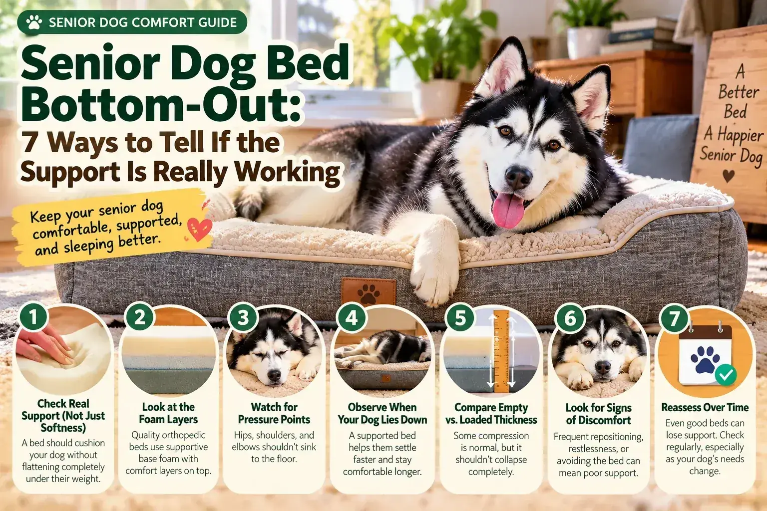 Seven visual checks for deciding whether a senior dog bed still provides useful support under load