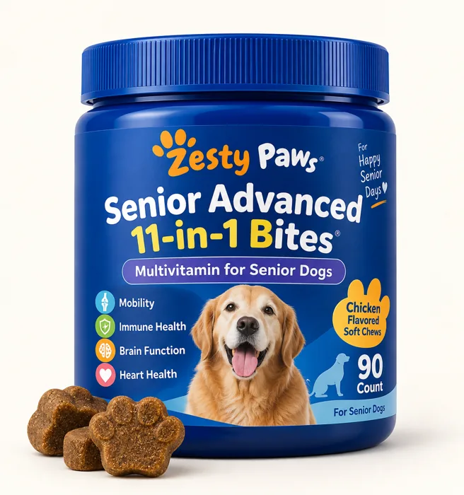 Zesty Paws Senior Advanced 11-in-1 multivitamin bites for senior dogs product-style visual