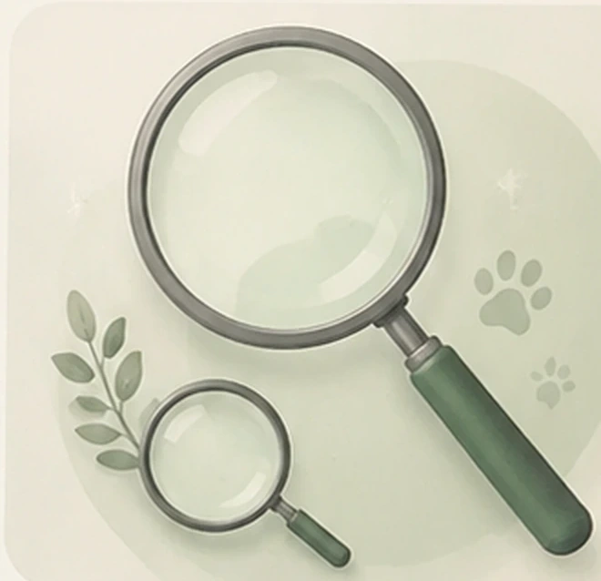 Large and small magnifying glasses representing search and discovery across Senior Dog Comfort guides